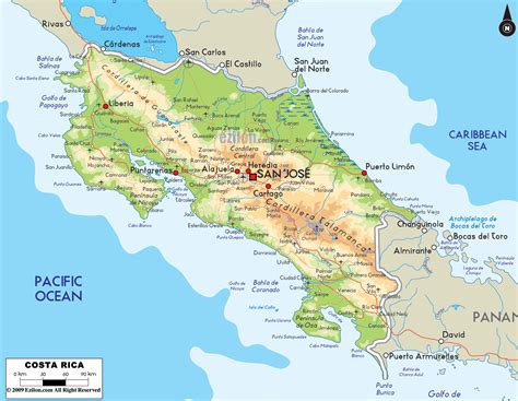 Su capital y ciudad principal es san josé. Physical Map of Costa Rica - Ezilon Maps