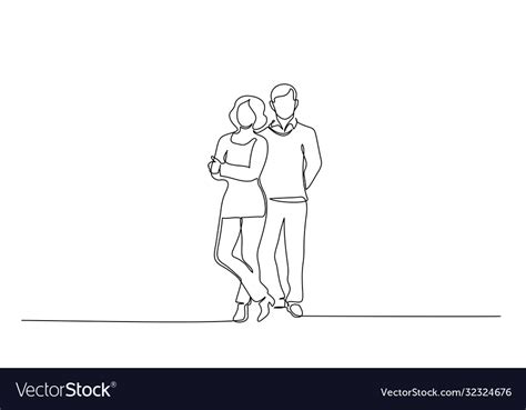 Continuous One Line Drawing Couple Man And Woman Vector Image