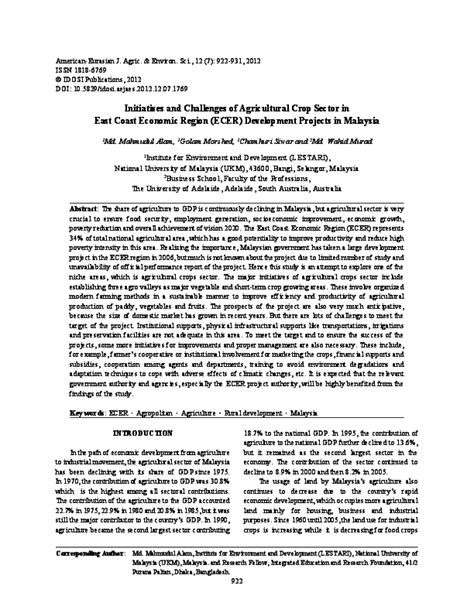 The agriculture sector in malaysia lacks of investors because it is risk venture due to the a lack of. (PDF) Initiatives and Challenges of Agricultural Crop ...