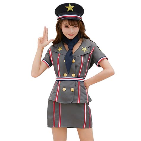 5pcs Sexy Policewoman Uniform Double Breasted Jacket Adult Cop Suit