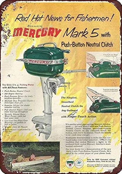Vintage New Metal Tin Sign Mercury Mark 5 Outboards Aluminum Sign