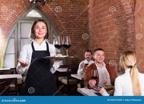 Female Waiter In Country Restaurant Stock Photo Image Of Males