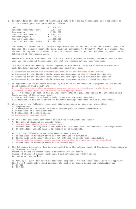Intermediate Accounting - Excerpts from the statement of financial
