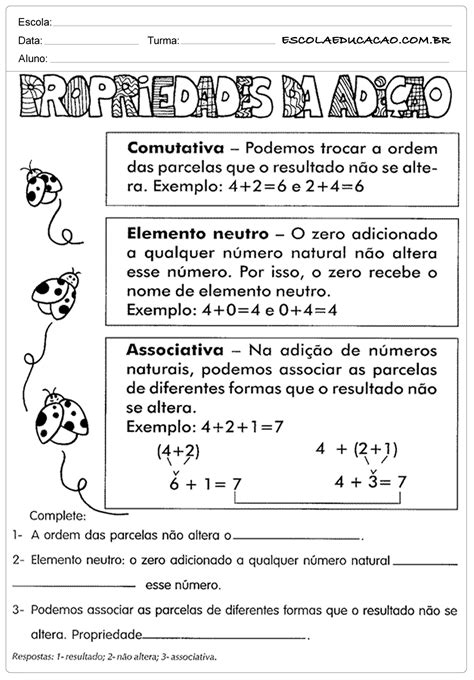 Atividades De Matemática 5º Ano Propriedades Da Adição Escola Educação