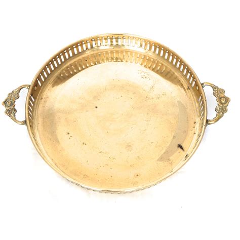 Vintage Round Brass Tray Indian Brass Serving Tray With