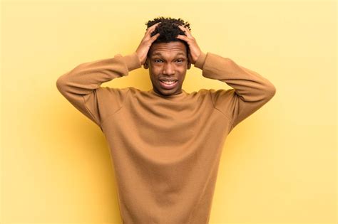 Premium Photo Black Afro Young Man Feeling Stressed Worried Anxious