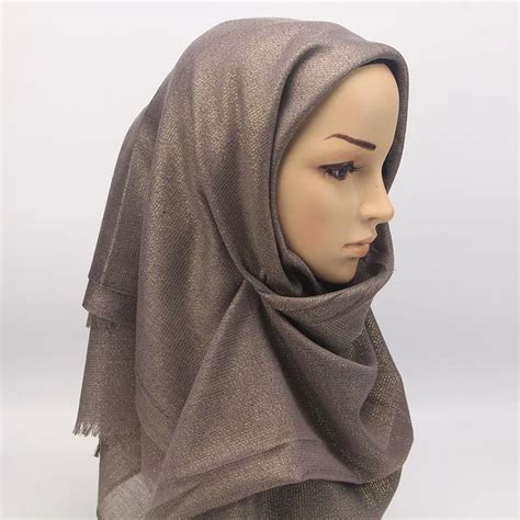 fashionable shimmer fringe metallic scarf muslim headband women viscose islamic hijabs turban