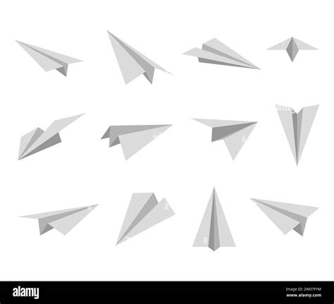 Set Simple Paper Planes Icon White Origami Paper Airplanes From