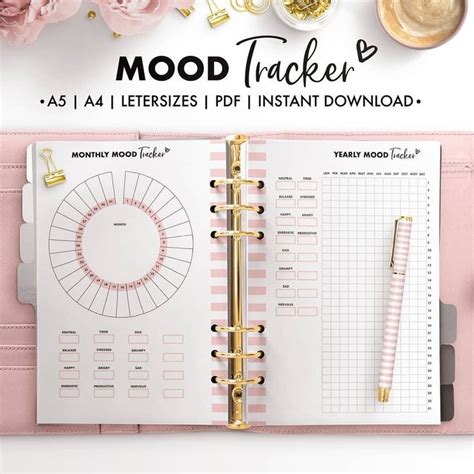 A5 Mood Tracker Etsy Bullet Journal Mood Planner Pages Mood Tracker