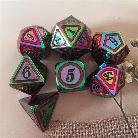 Rainbow Metal Polyhedral Dice Setdnd Dicered Black With Etsy