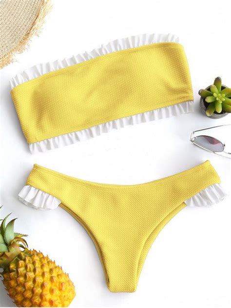 Ruffle Bandeau Bikini Set Yellow Bikinis S Zaful