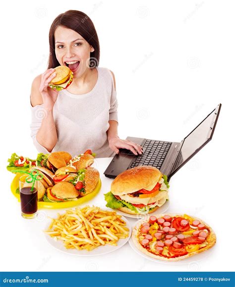 Woman Eating Junk Food Stock Photo Image Of Fastfood 24459278