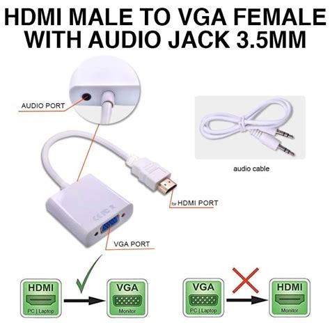 Jual Kabel Hdmi Male To Vga Female Adapter Cable Converter With Audio
