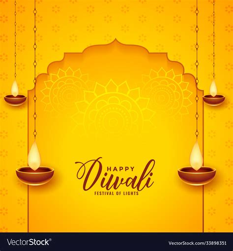 Happy Diwali Background With Hanging Diya Design Vector Image