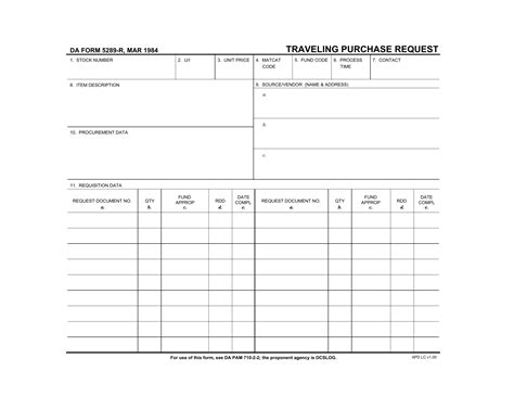 Da Form 5289 R Traveling Purchase Request Lra Forms Docs 2023