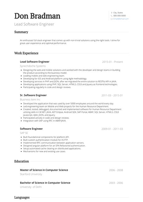 Do you want a better software engineer resume? Software Engineer - Resume Samples and Templates | VisualCV