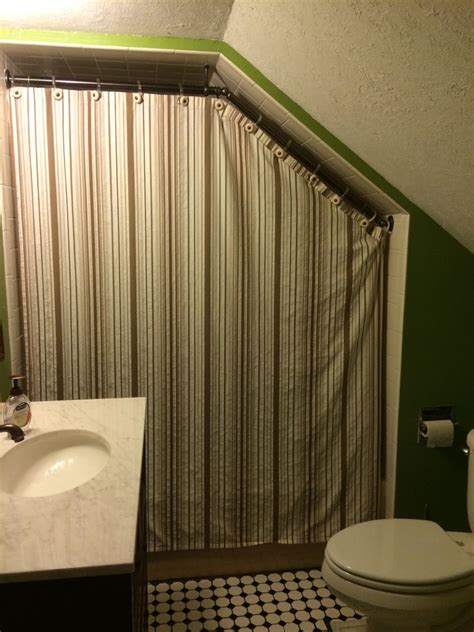 Search results for ceiling mount shower curtain rod. Completed curtain rod with closed curtain. Sewed down the ...