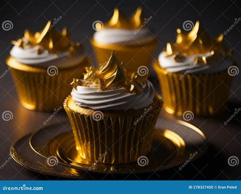 Golden Cupcakes with Luscious Creams and Frostings - Generative AI