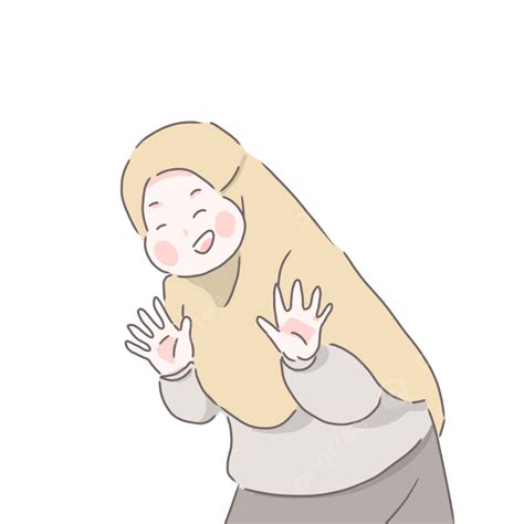 Islamic Cartoon Chibi Cute Muslim Girl Yellow Hijab Smile Happy Happy