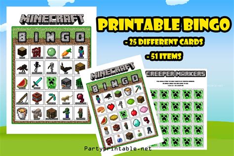 Minecraft Bingo Minecraft Printable Bingo Birthday Party Minecraft