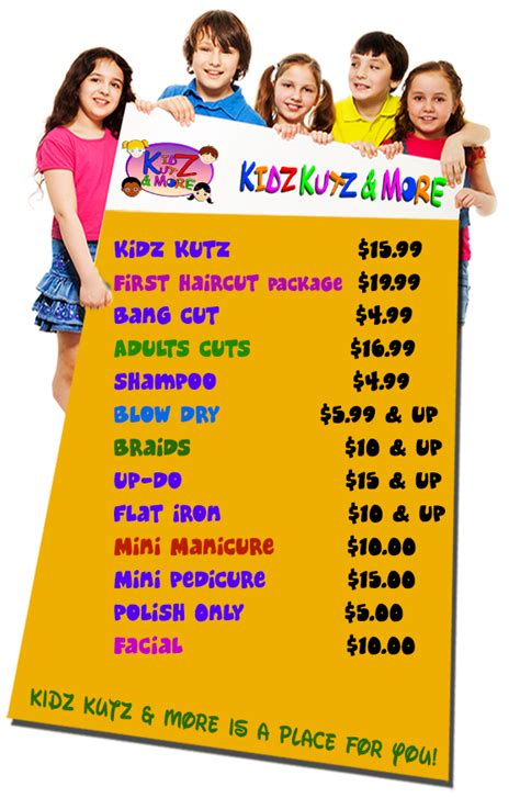 Get salon prices, coupons, hours and more. PRECIOS | kidz kutz n more | Kids Hair Salon | Children ...