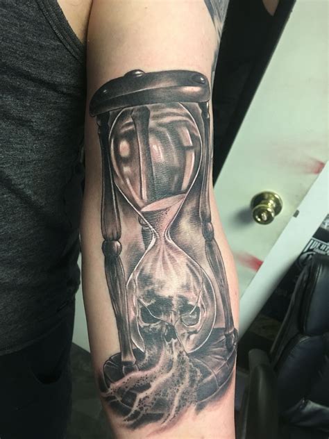 hour glass tattoo time waits for no one hourglass tattoo forearm tattoos skull sleeve