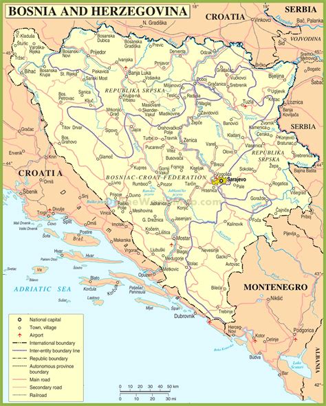 Road Map Of Bosnia And Herzegovina
