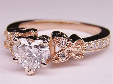 Engagement Ring Heart Shape Diamond Butterfly Vintage Engagement Ring