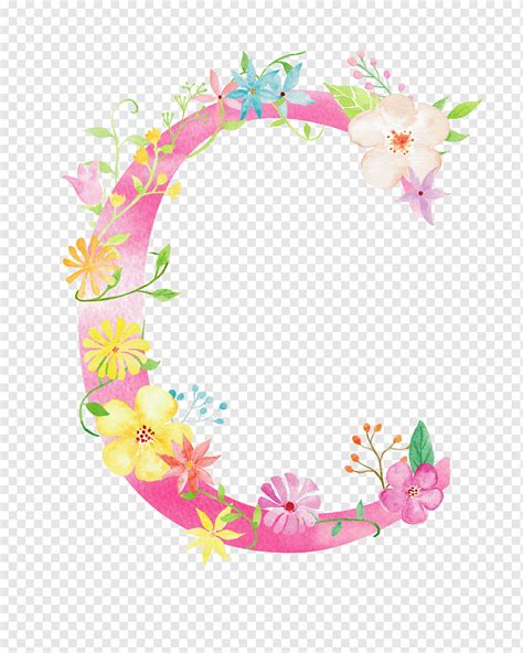 Pink And Yellow Flowers Illustration C Letter Initial Font Flowers