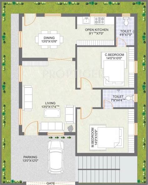 1260 Sq Ft 2 Bhk Floor Plan Image Praneeth Pranav Meadows Available