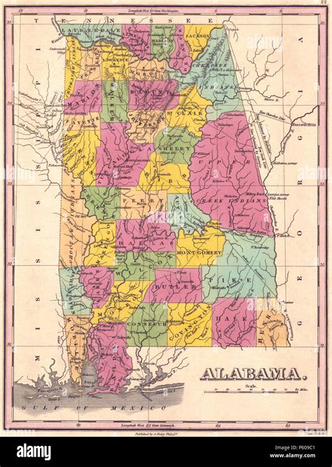 Na Alabama Showing County Boundaries And Native Territories 1833