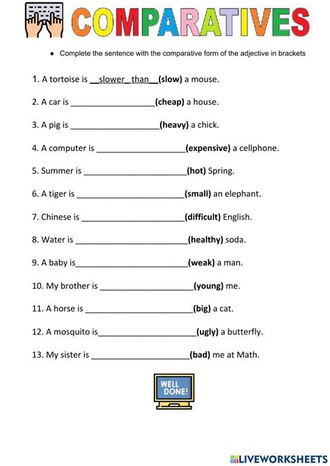 Comparatives Online Exercise For Elemental English Grammar For Kids