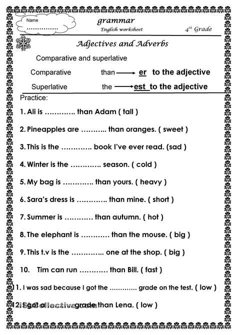 Choose whether each sentence requires the comparative or superlative form Adjectives Worksheets Grade 5 Pdf - Free Worksheet