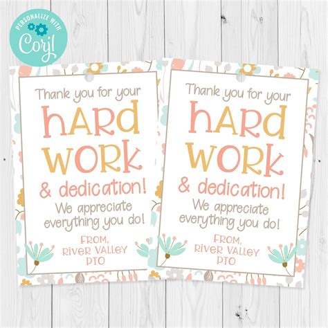 Editable Thank You For Your Hard Work And Dedication T Tag Etsy