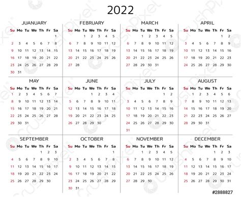 Calendar 2022 Year Stock Vector 2888827 Crushpixel