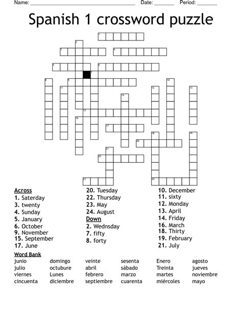Spanish 1 Crossword Puzzle Wordmint