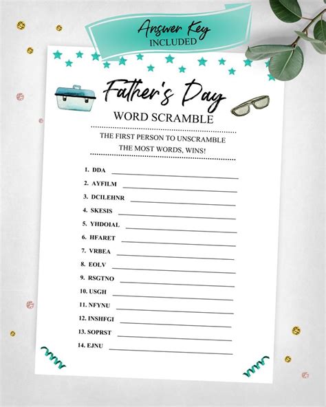 Fathers Day Word Scramble Fathers Day Holiday Game Etsy Canada