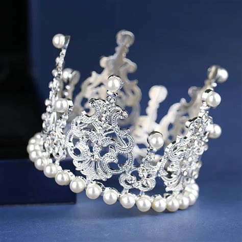 Fashion Trendy Silver Tiaras Crowns Crystal Pearl Hair Jewelry For