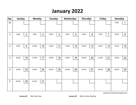 Printable Calendar 2022 Horizontal With Lines