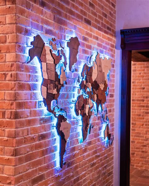 Led World Map Wooden Wall Map Anniversary T For Her World Map Wooden