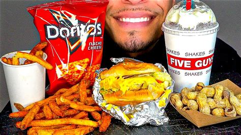 Asmr Five Guys Burgers Cajun Fries Oreo Milkshake Cheese Doritos
