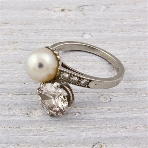 Elegant Pearl And Diamond Vintage Engagement Ring