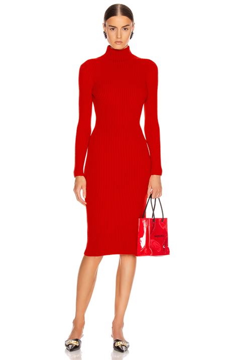 Balenciaga Long Sleeve Turtleneck Dress In Red FWRD