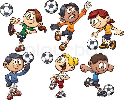 Cartoon Kids Playing Soccer Vector Stock Vector Colourbox