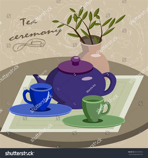 Still Life Tea Ceremony Vector Illustration Stock Vector Royalty Free