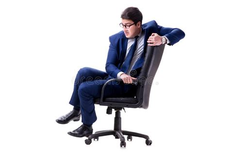 The Businessman Sitting On Office Chair Isolated On White Stock Photo