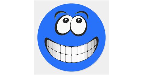 Blue Big Grin Smiley Face Classic Round Sticker Zazzle