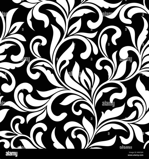 Elegant Seamless Pattern Tracery Of Swirls And Decorative Leaves On A