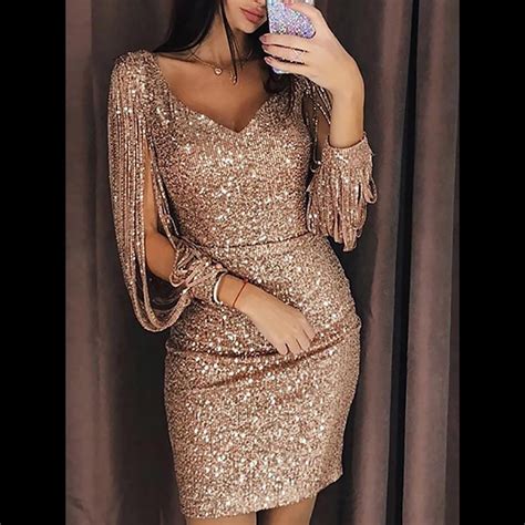 Try Everything Women Gold Dress Sequin Party Dresses Women Evening 2019