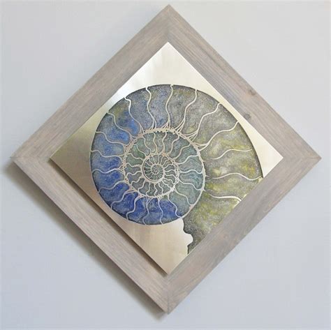Metal Etched Modern Nautilus Shell 16 Square Framed Wall Etsy